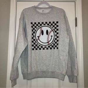 NEW Grey Smiley Baseball Sweatshirt